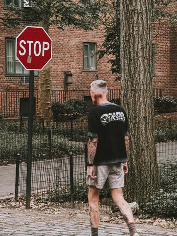 liquid chrome washed tee / BLACK