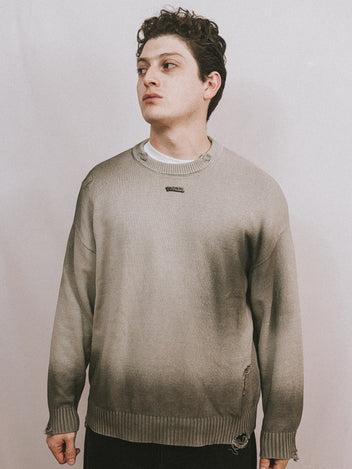 POKAR Distressed Knit Sweater / Washed Grey