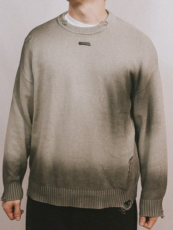 POKAR Distressed Knit Sweater / Washed Grey