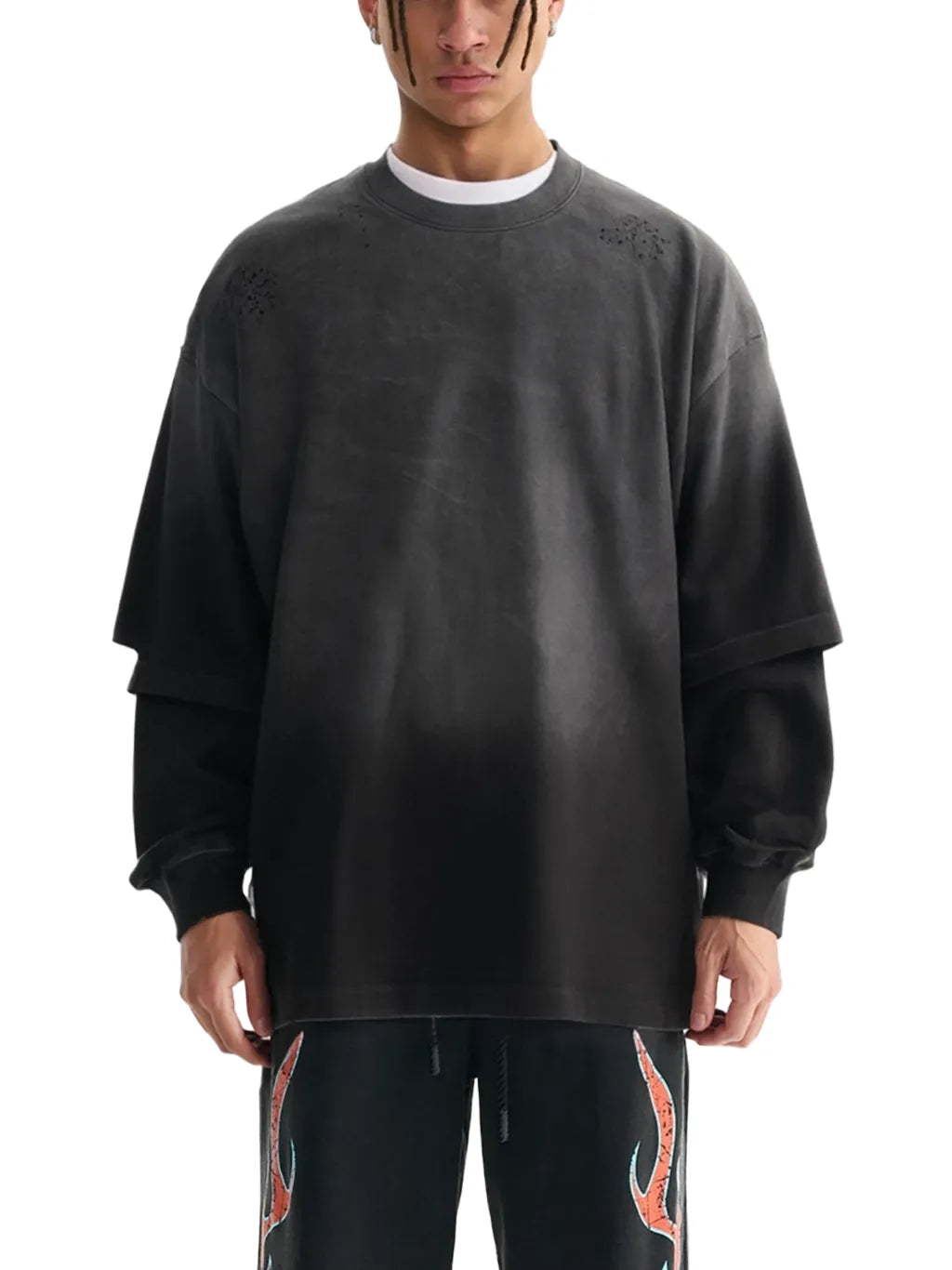 DISTRESSED LAYERED TEE / BLACK.